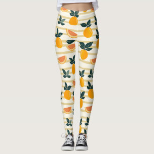 Leggings Patrón vibrante de cítricos con hojas verdes (4)