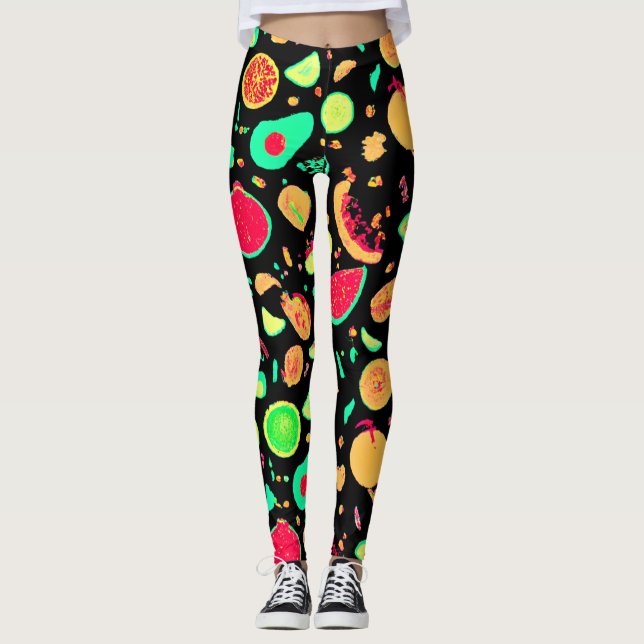 Leggings Patrón vibrante de frutas de neón (Anverso)