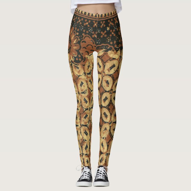 Leggings Patrón vintage de batik indonesio Kawung rústico (Anverso)