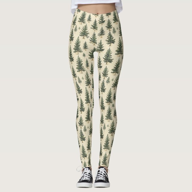 Leggings Patrón Vintage de Pino de Navidad (3) (Anverso)