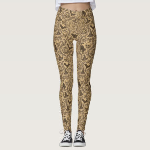 Leggings Patrón vintage victoriano de Halloween con fantasm