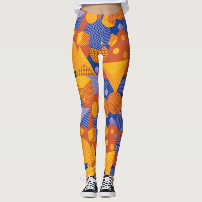 Leggings Patrón violeta de Naranja geométrico divertido (Anverso)