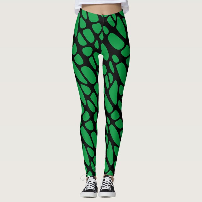 Leggings Patrón web orgánico de resumen negro verde (Anverso)
