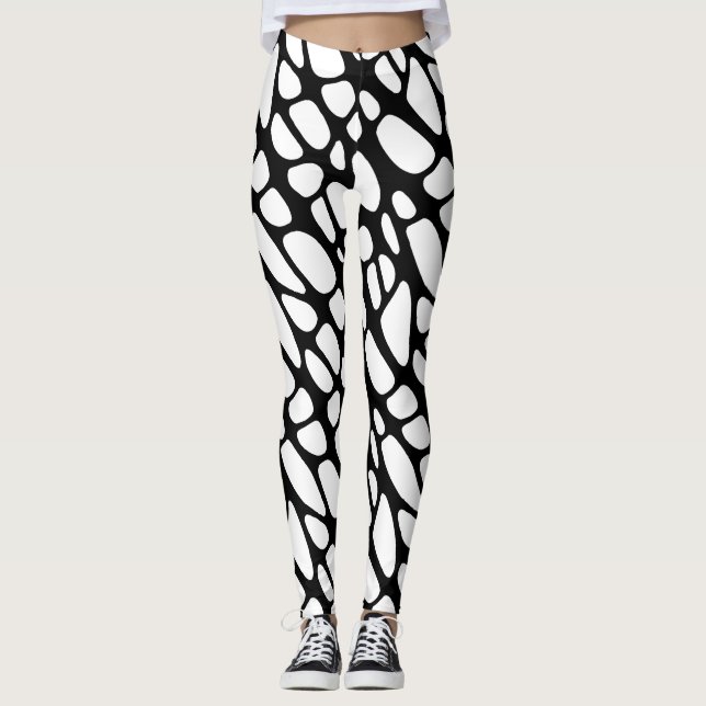 Leggings Patrón web orgánico gótico negro y blanco (Anverso)