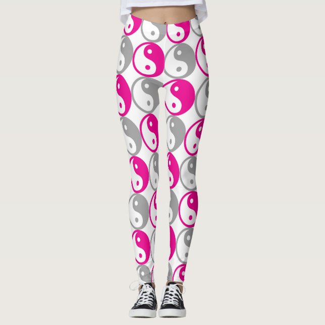 Leggings Patrón yin yang rosa y gris (Anverso)
