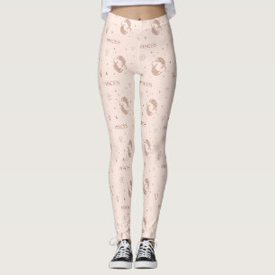 Leggings Patrón Zodiaco Libra Místico en Marrón y Burdeos
