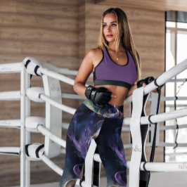 Leggings Patronato de humo morado de oro abstracto | Pierna