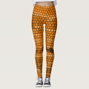 Leggings Patronato De moda Negra Y Naranja Honeycomb