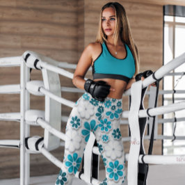 Leggings Patroneado con flores azules de Groovy de los años