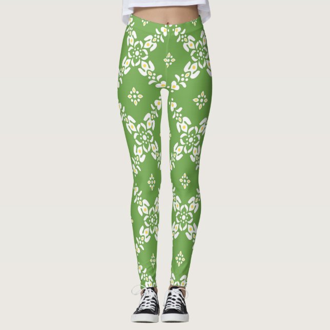 Leggings patrones blancos este lindos chicas verdes (Anverso)