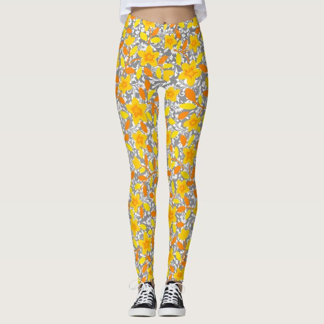 Leggings Patrones de flores blancas amarillas naranjas cort (Anverso)
