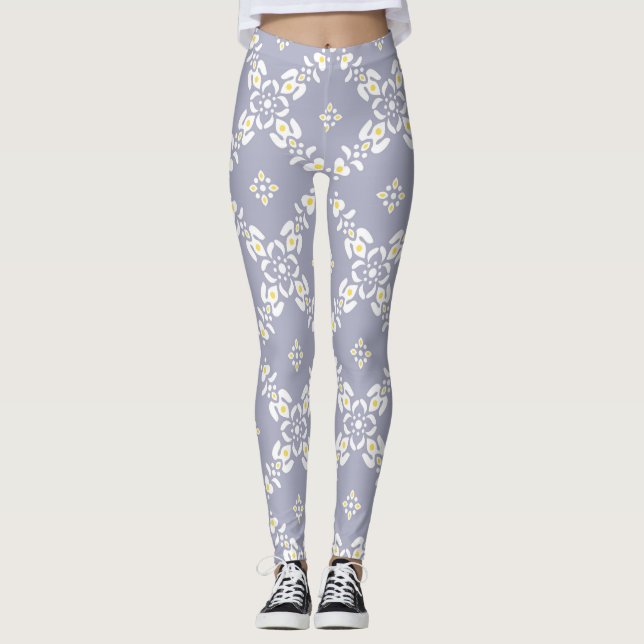 Leggings patrones de oriente blanco lindos y hermosos púrpu (Anverso)