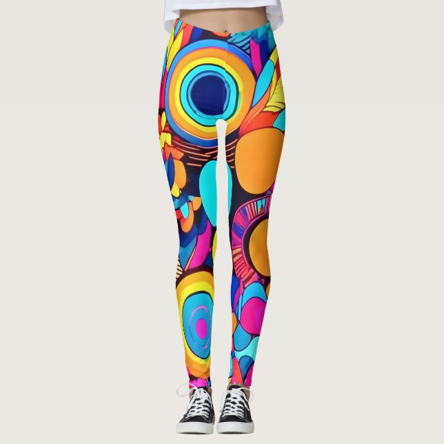 Leggings Patrones de resumen geométrico vibrante (Anverso)