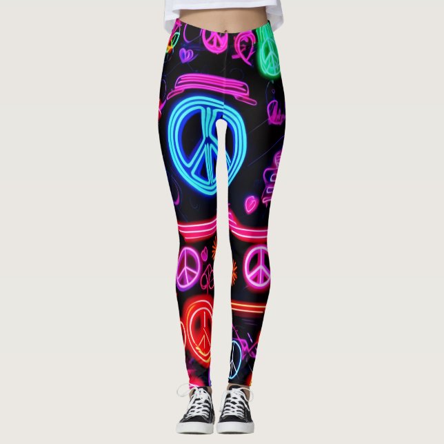 Leggings Patrones de símbolos de Neon Peace (Anverso)