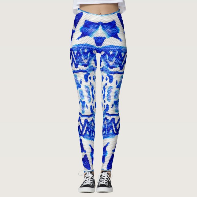 Leggings Patrones nativos de flecha índigo étnica (Anverso)