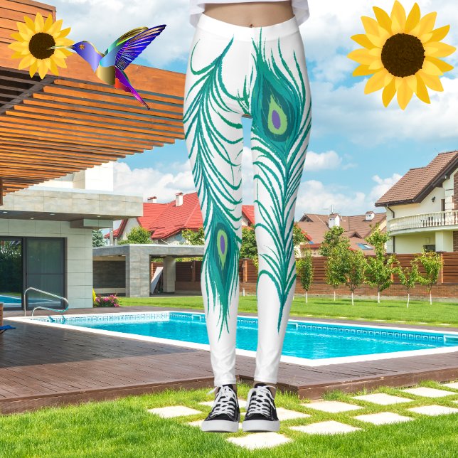Leggings Pavo de pavo real turquesa moderno con piernas bla (Subido por el creador)