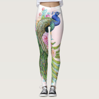 Leggings Pavo Real de Acuarela Verde - Belleza Artística El