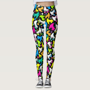 Leggings Pcteres de ruedas retros Brights de neón en negro