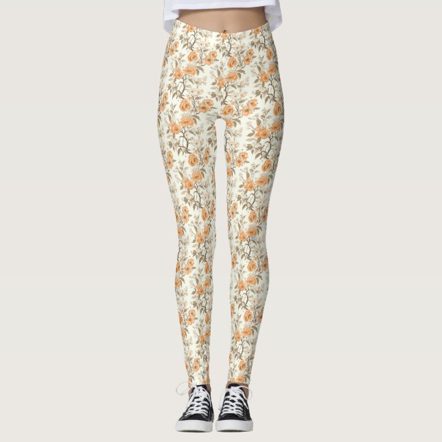 Leggings Peach Blossom Floral de estilo vintage (Anverso)