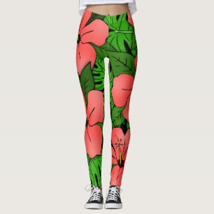 Leggings Peach Hibiscus & Monstera