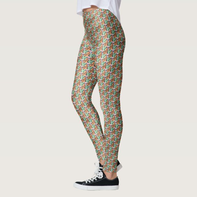 Leggings Peach & Mint Geometric Rhythm Pattern Design 1309 (Izquierda)