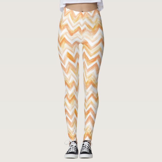 Leggings Peach Orange White Zigzag Stripes (Anverso)