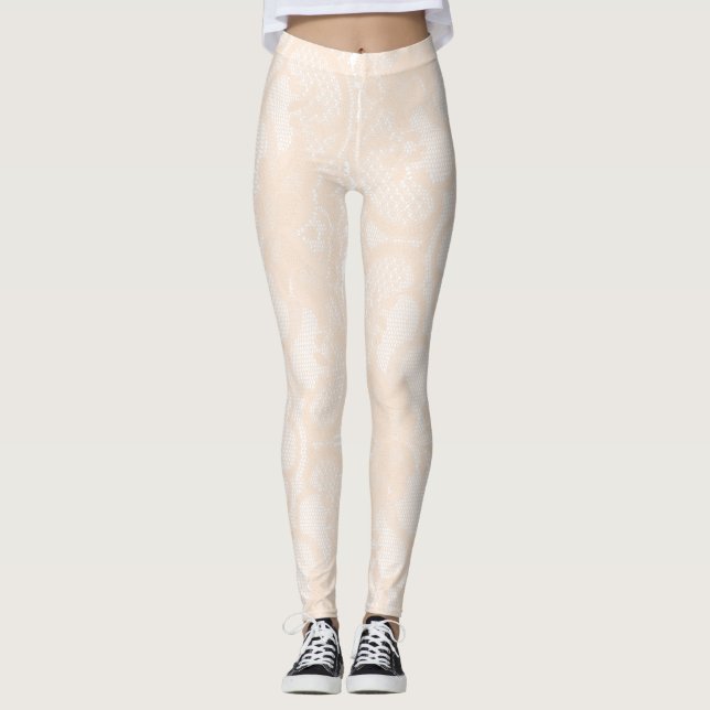 Leggings Peach Pastel Floral Delicate Polvo Crema Lace (Anverso)