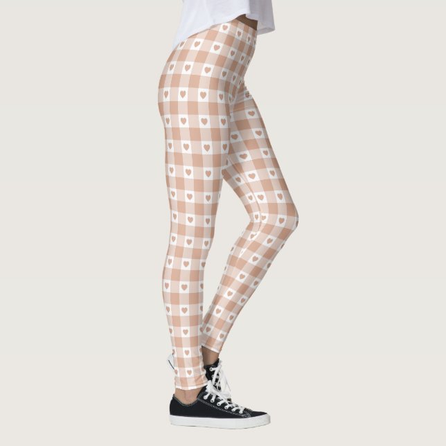 Leggings Peach Plaid Heart Gingham Retro Color (Derecha)