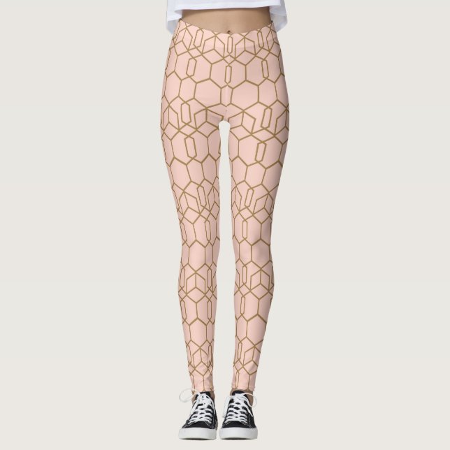 Leggings Peach Rubor & Gold Modern Boho Gluma Geométrico (Anverso)