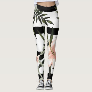 Leggings Peach Tropical Hibiscus Plumeria Floral