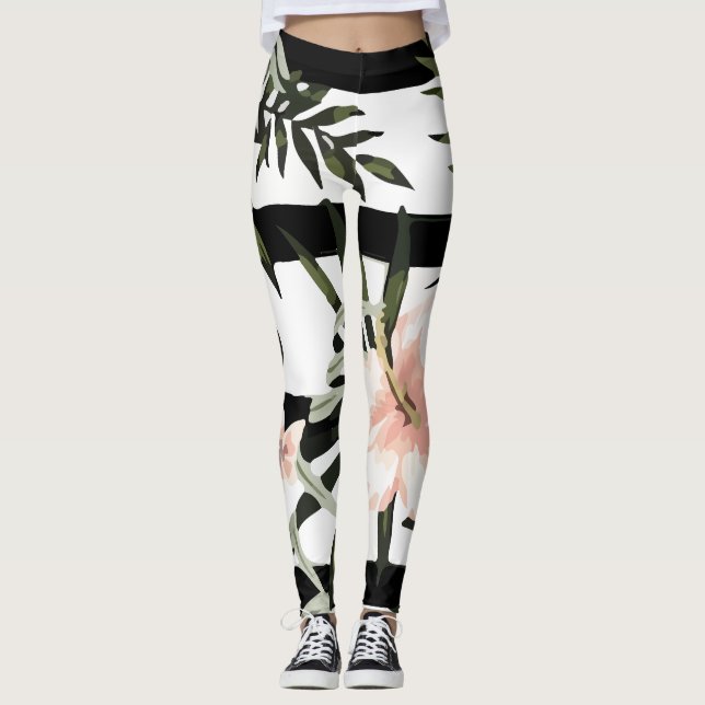 Leggings Peach Tropical Hibiscus Plumeria Floral (Anverso)