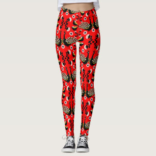 Leggings Peacock Bird Folk Art.