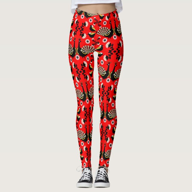 Leggings Peacock Bird Folk Art. (Anverso)