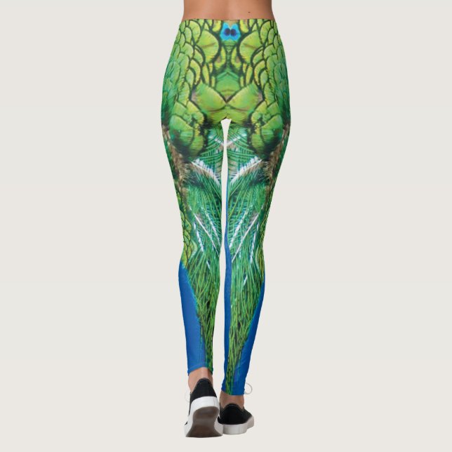 Leggings Peacock Blue Green Feather Texbes de verano (Reverso)