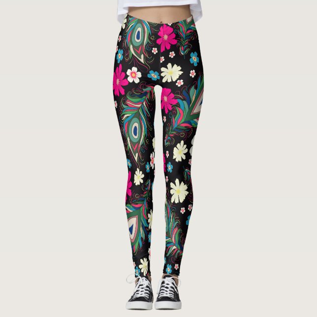 Leggings Peacock Feathers Embroidery Patrón de Seamless (Anverso)