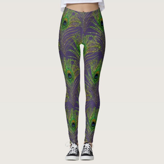 Leggings Peacock Feathers Peacocks Purple Gold Purpurina (Anverso)