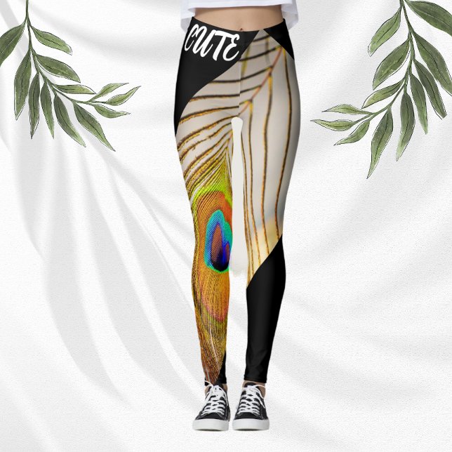 Leggings Peacock Feathers Stylish Black Moderne Tan Women (Subido por el creador)