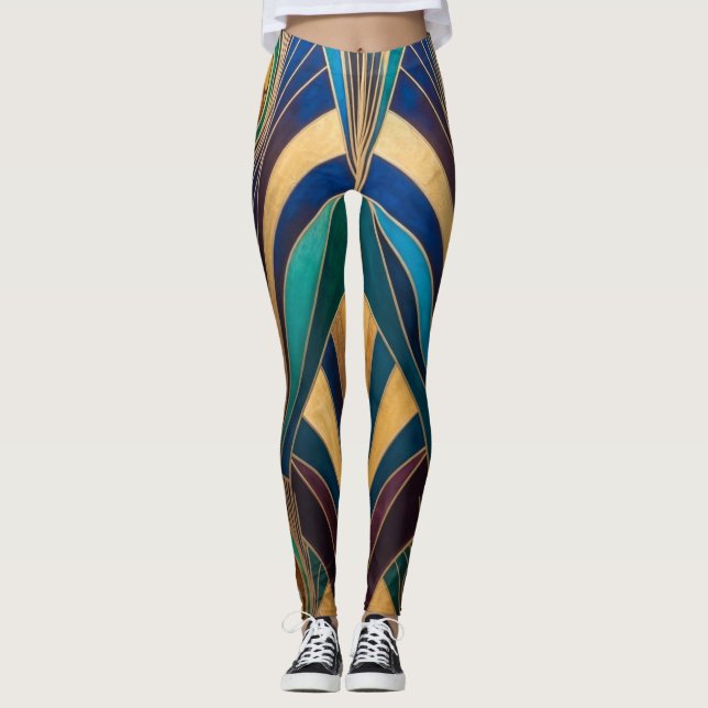 Leggings Peacock Jewel Tone Art Deco Feather (Anverso)