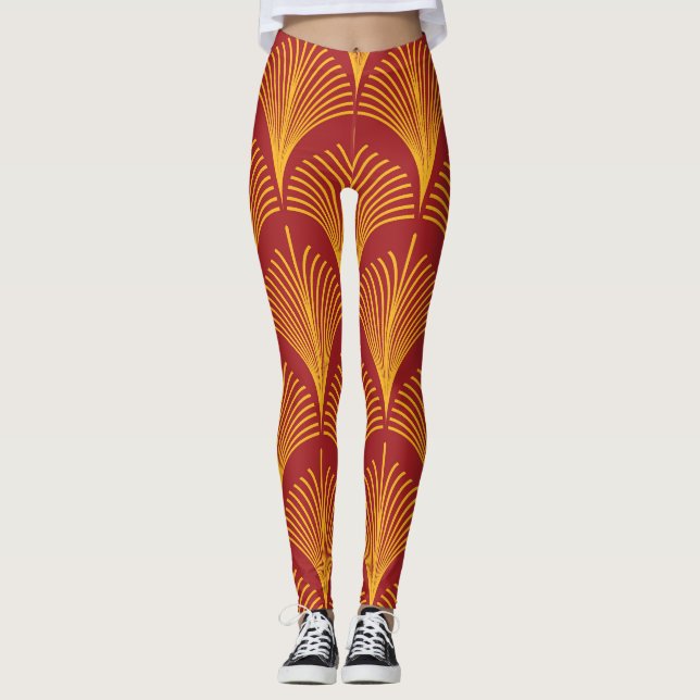 Leggings Peacock Oro Rojo: Art Deco. (Anverso)