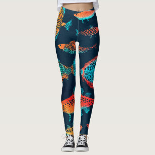 Leggings Peces acuarelas: Azul profundo sin foco