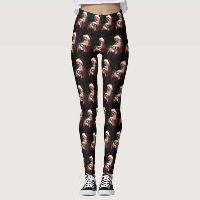Leggings Pekingeses con Navidades festivos de Santa Claus (Anverso)