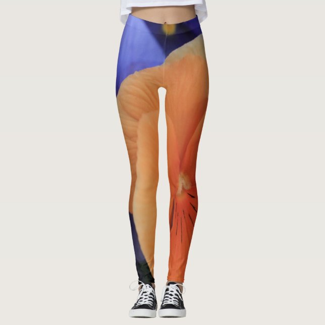 Leggings Pensamientos anaranjados y púrpuras, foto floral (Anverso)
