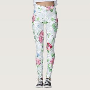 Leggings peonía acuática, acuarela de mariposa