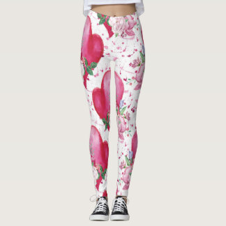 Leggings peonía acuática, corazón acuarela