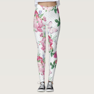 Leggings peonía acuática, mariposa acuarela