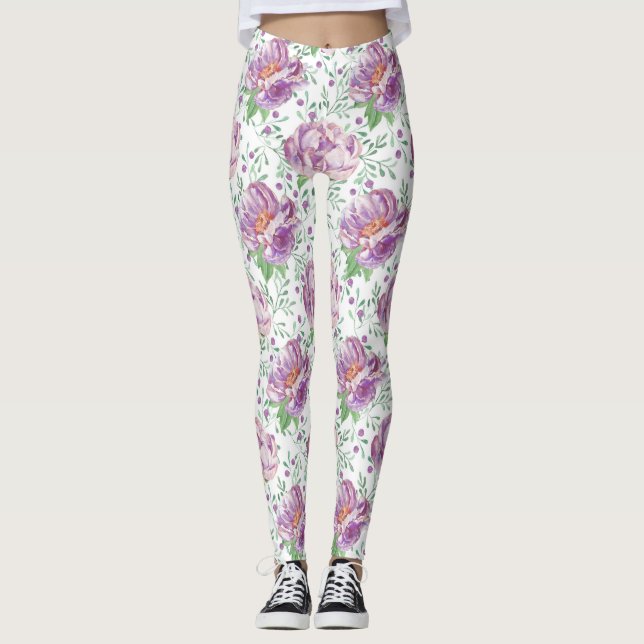 Leggings peonía púrpura acuarela (Anverso)