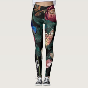 Leggings peonías coloridas: patrón de flores grandes.
