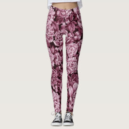 Leggings Peonías Monocromáticas Marrón-Rojizas