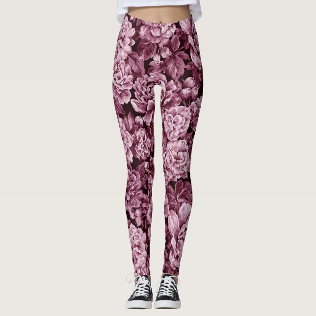 Leggings Peonías Monocromáticas Marrón-Rojizas (Anverso)