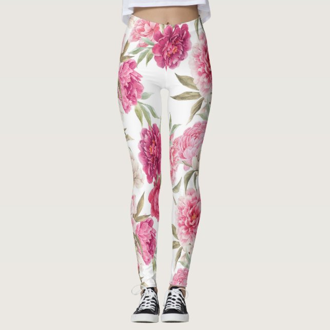 Leggings Peonías rosadas acuarelas: elegancia floral (Anverso)